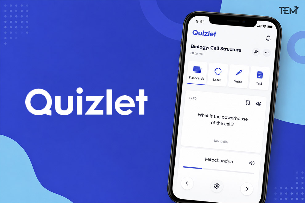 Quizlet app interface on smartphone displaying flashcards and interactive study tools for students