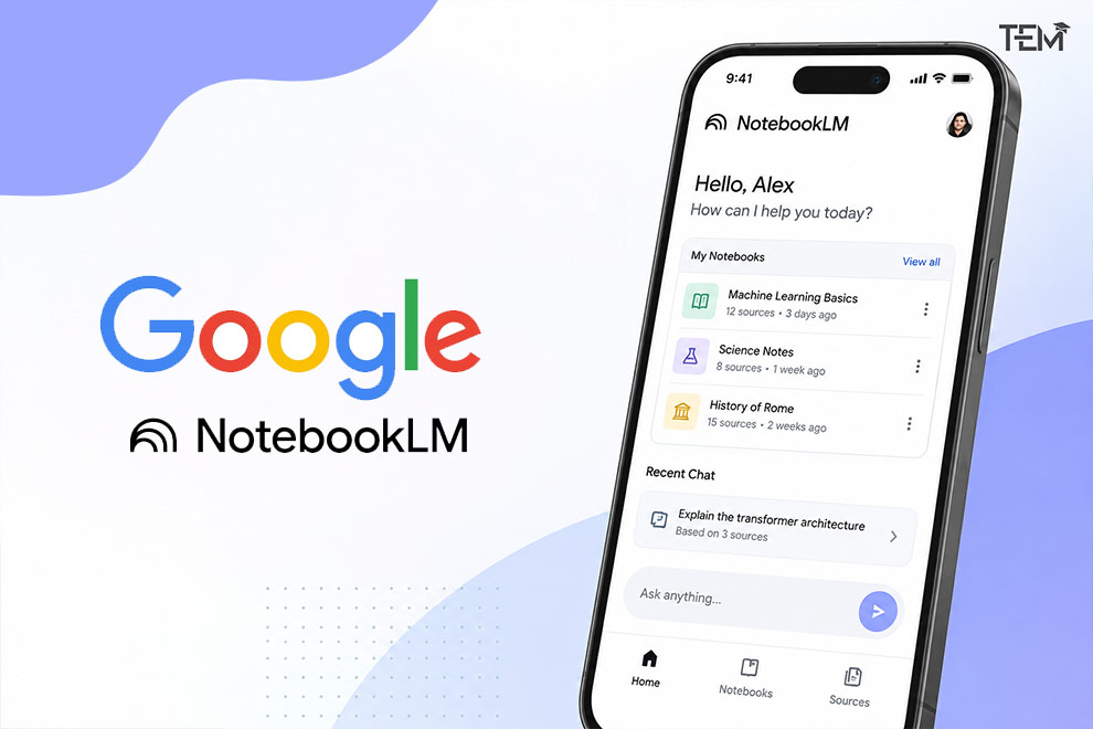 NotebookLM by Google displayed on smartphone with AI-powered research and note organization features