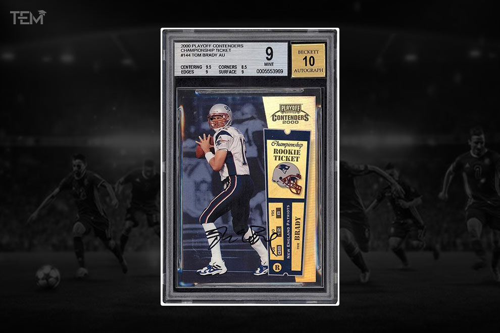 Tom Brady 2000 Playoff Contenders Championship Rookie Ticket Autograph football card, one of the most expensive football cards ever sold.