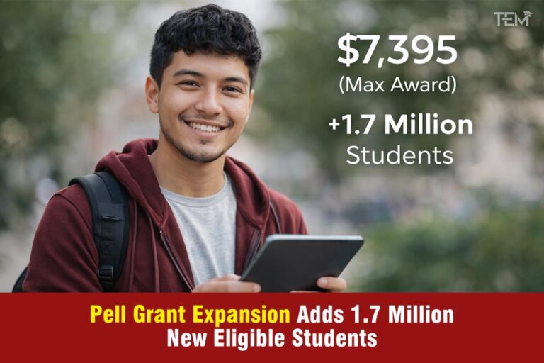 Student viewing the 2026 Pell Grant expansion table showing $7,395 maximum award.