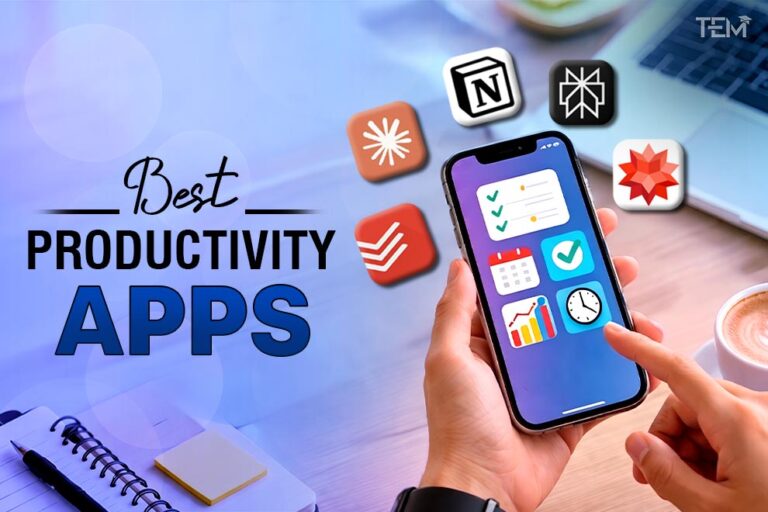 Best productivity apps including Notion, Todoist, and ClickUp displayed on smartphone screen