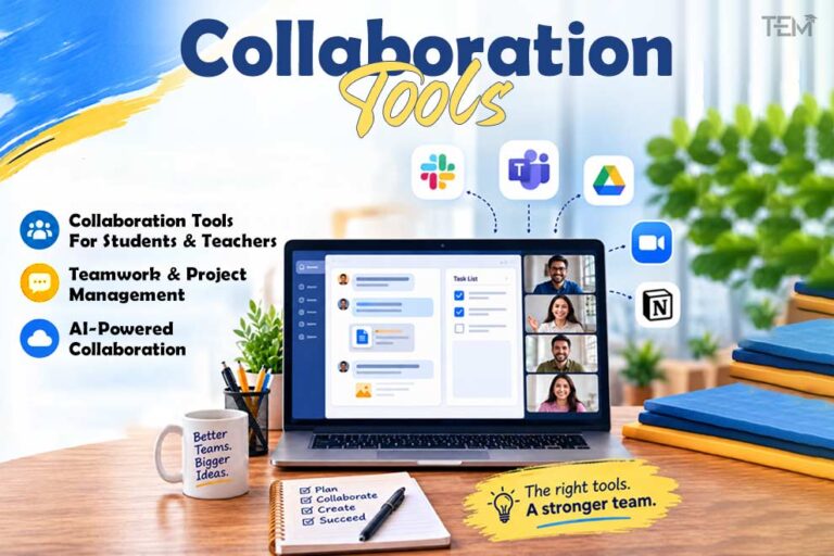 Collaboration tools for students and teachers with video meetings, file sharing, and project management