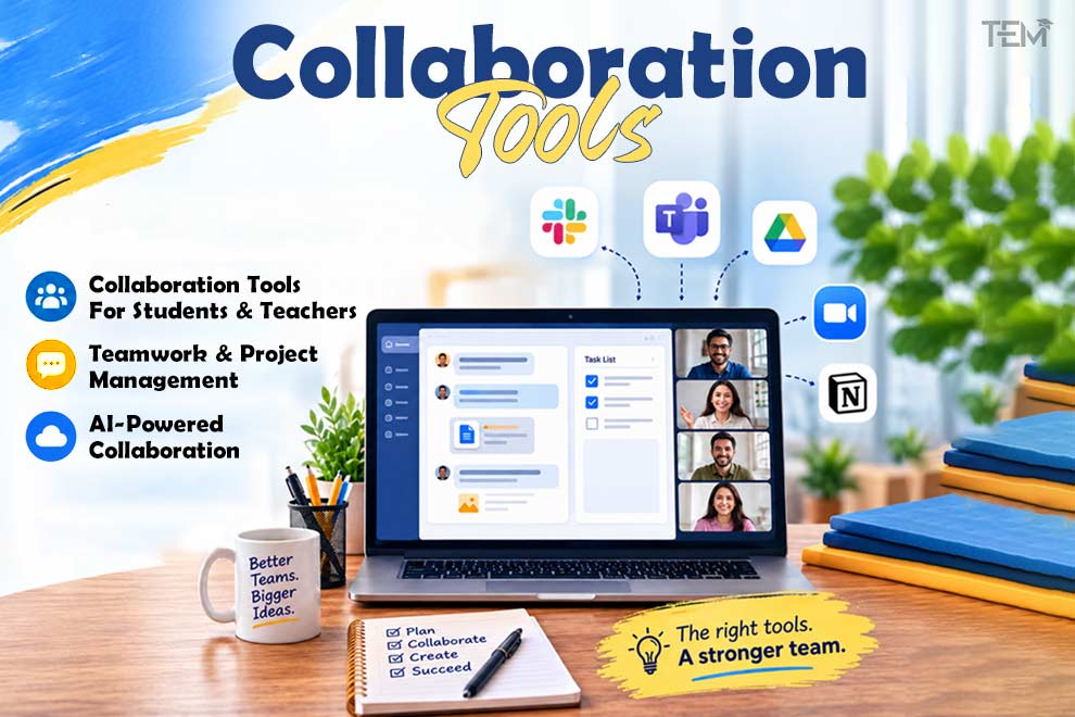 Collaboration tools for students and teachers with video meetings, file sharing, and project management